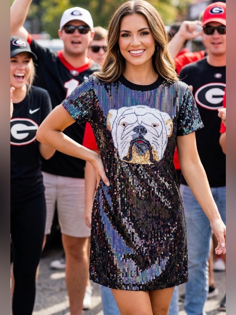 New! QUEEN OF SPARKLES Black Full Sequin Bulldog Mini Dress